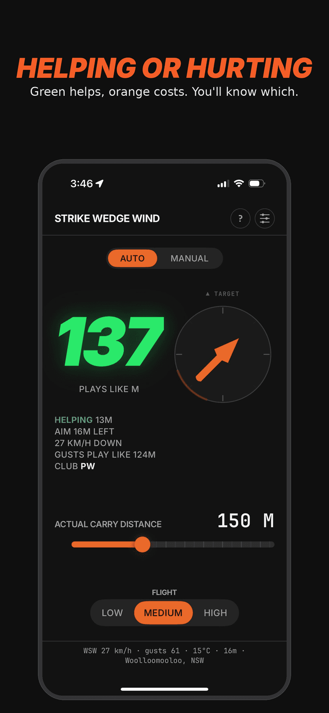 Strike Wedge Wind showing a helping wind